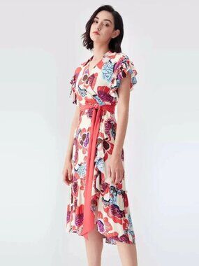 Diane von Furstenberg Ruth Floral Short Sleeve Wrap Dress L